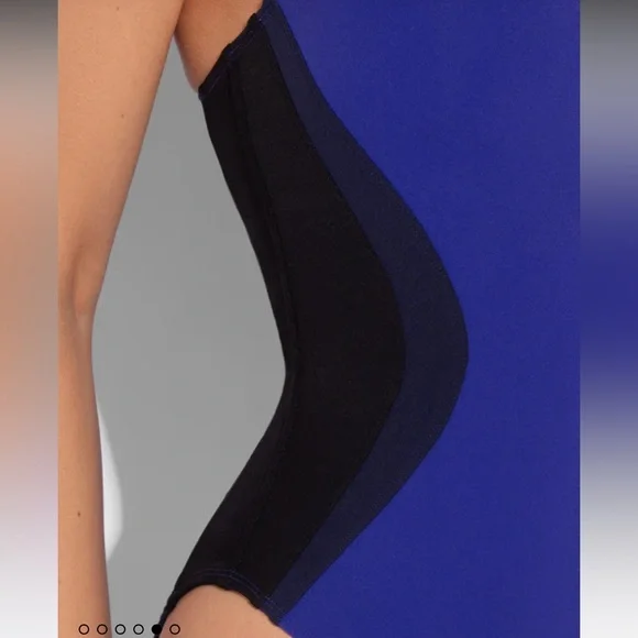 TA3 Scoopy Seamed Zip Sculpting One Piece NWT XS XLong Contour Blue Black - Picture 12 of 15